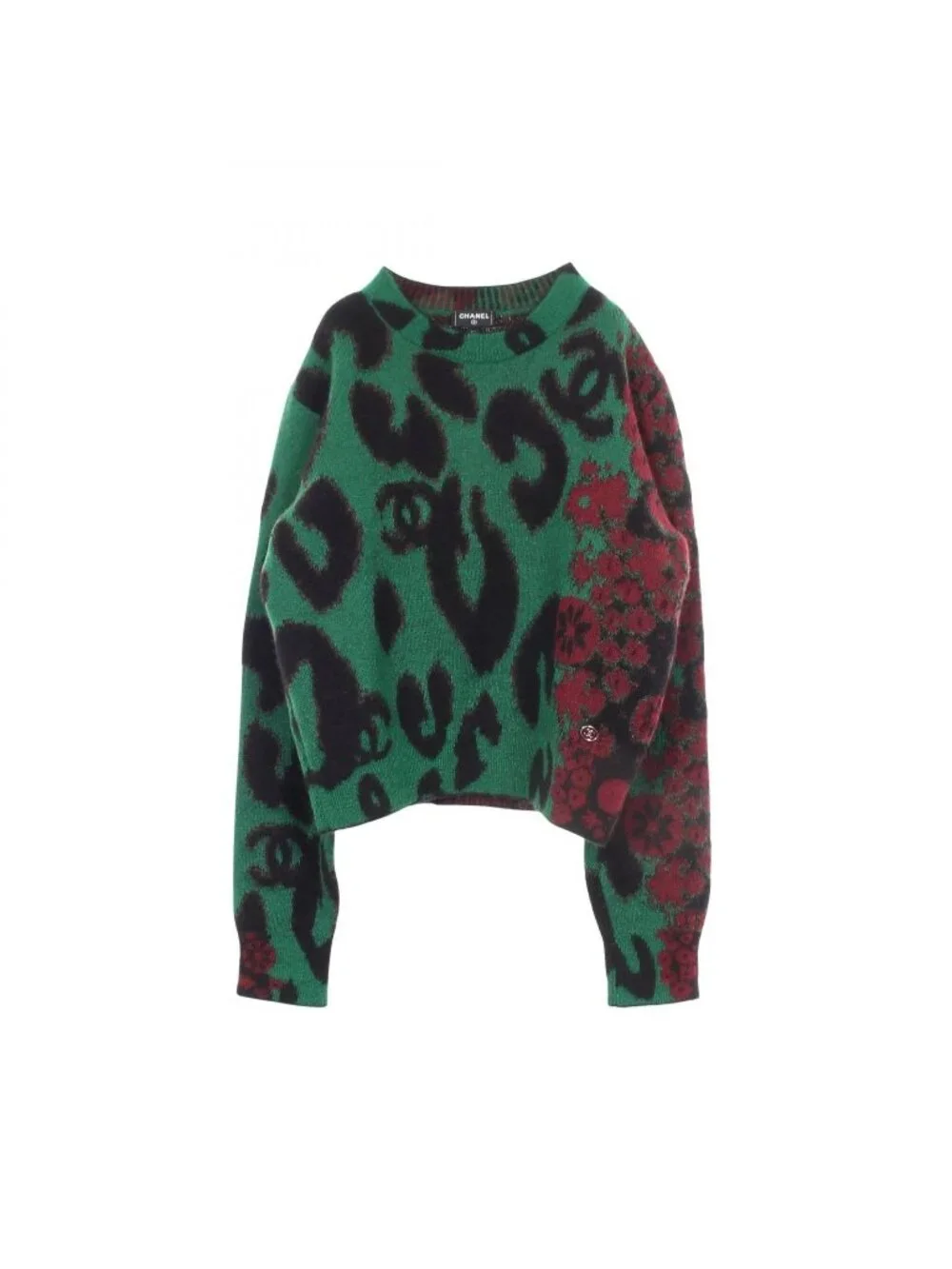 Chanel Knit CC Logo Button All Over Print Cashmere Sweater